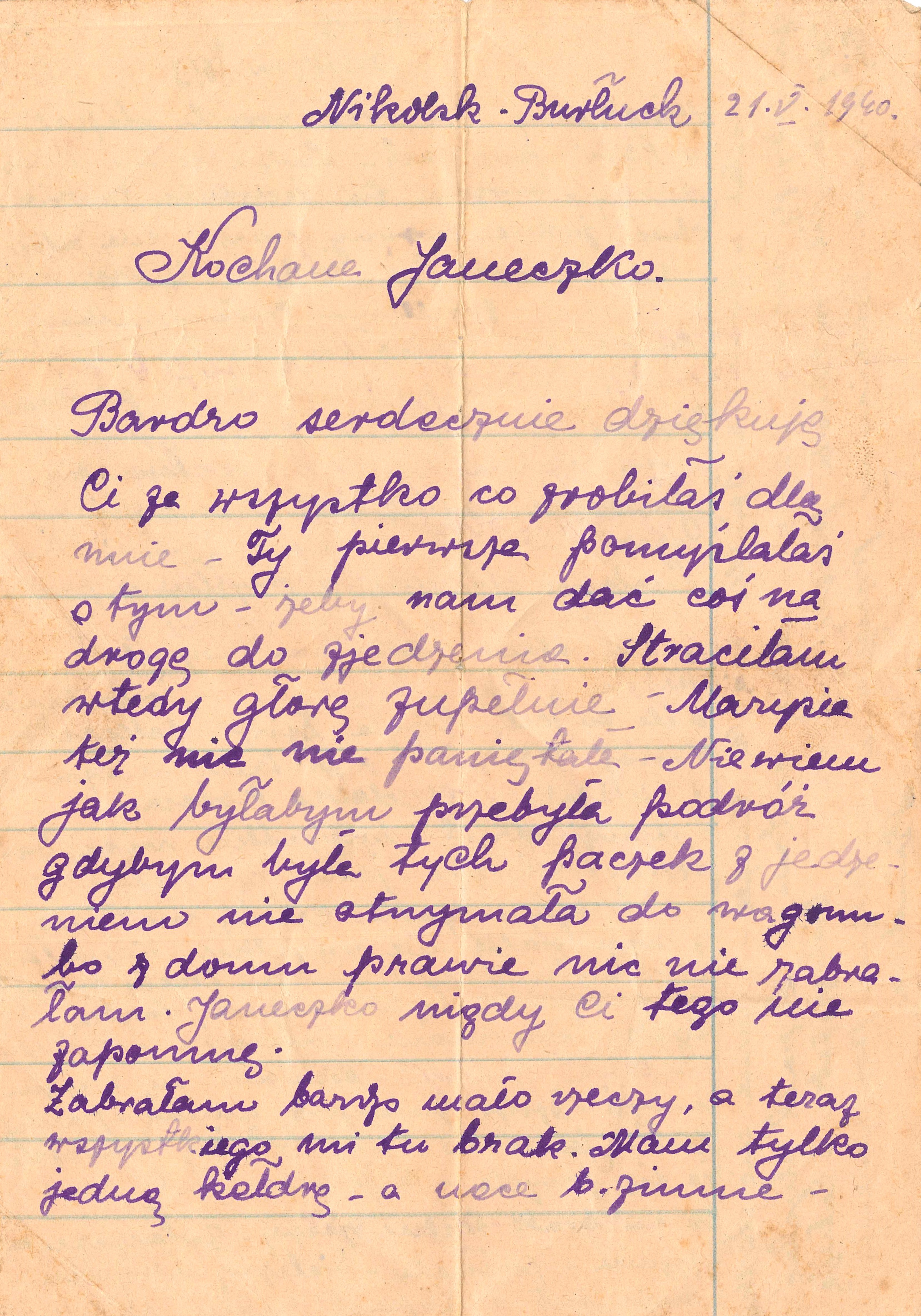 List Sabiny Gründl do Janiny Urbanowicz