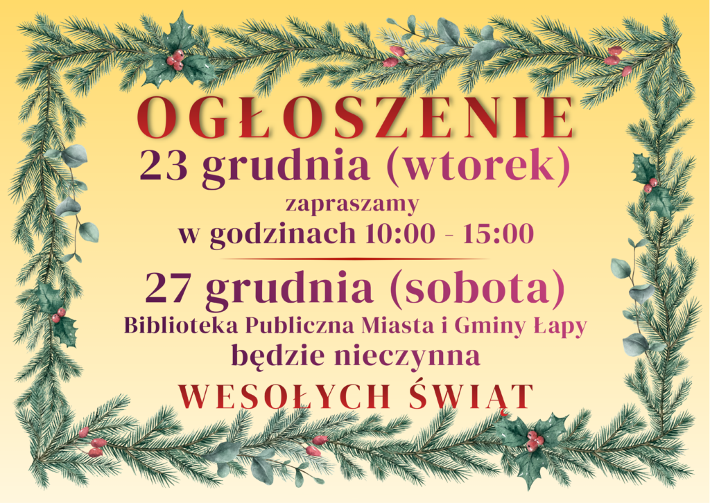 Zmiana godzin pracy w okresie świątecznym