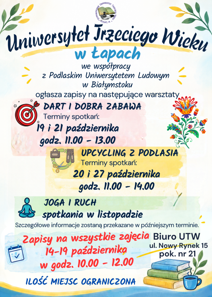 Zapisy na warsztaty organizowane przez UTW w Łapach